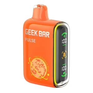 Sleek Geek Bar disposable vape, colorful design with mesh coil, high-puff capacity, fruity flavor pod visible, portable and user-friendly.