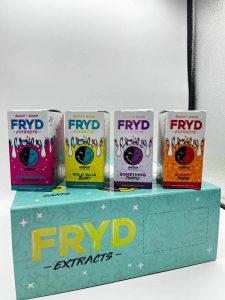 Premium Fryd Carts THC disposable vape with live resin, featuring vibrant packaging and exotic flavors like Blueberry Zlushie for smooth, potent hits.
