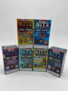 Premium Hitz Vape 2g THC disposable with live resin diamonds, featuring vibrant Blue Razz flavor packaging for bold, potent, smooth vaping experience.