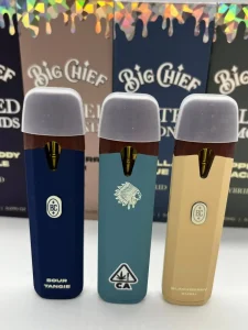 Premium Big Chief THC vape cartridge, 1g distillate with strain-specific terpenes, sleek black design, lab-tested for purity and potency.